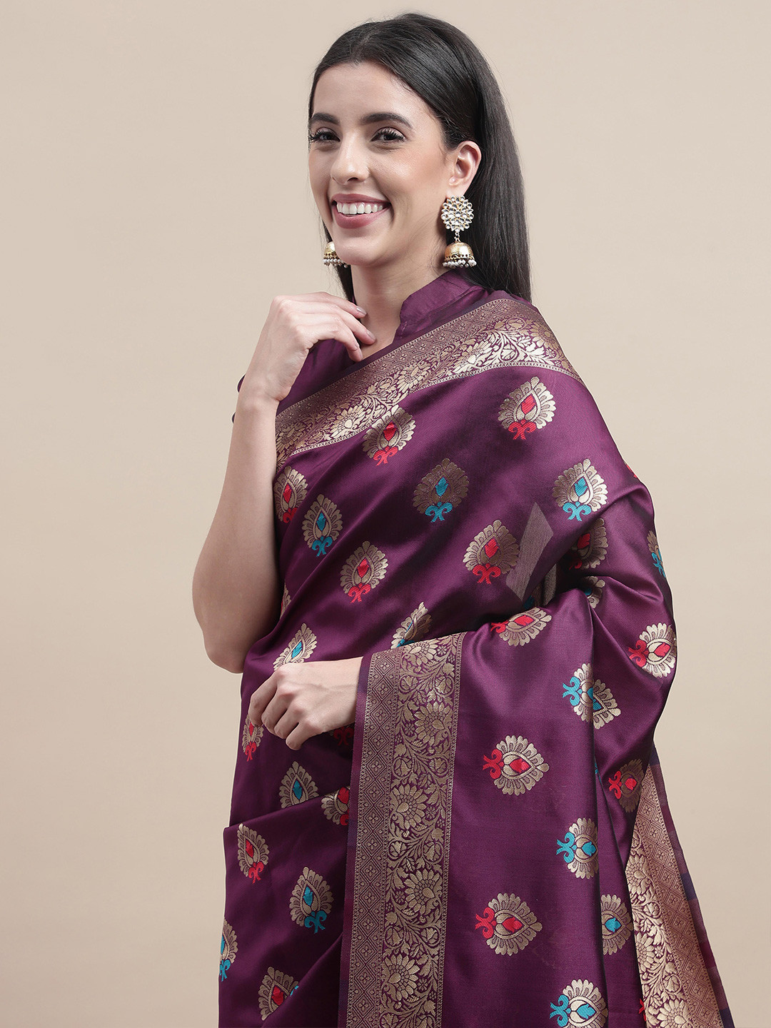 Sangria Purple Ethnic Motifs Zari Heavy Work Kanjeevaram Saree