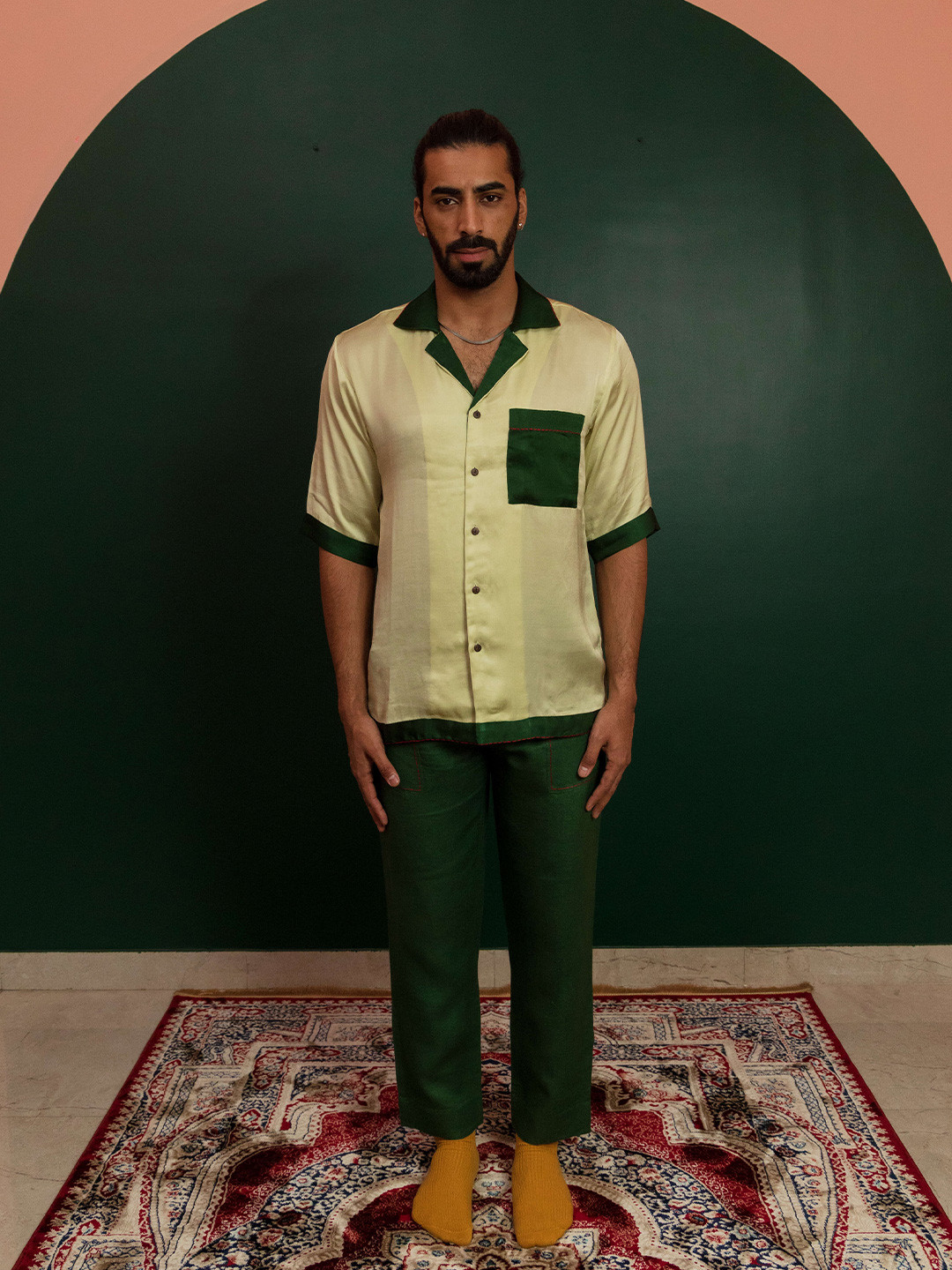 ARTLESS Spread Collar Relaxed Fit Opaque Shirt With Contrast Chest Pockets