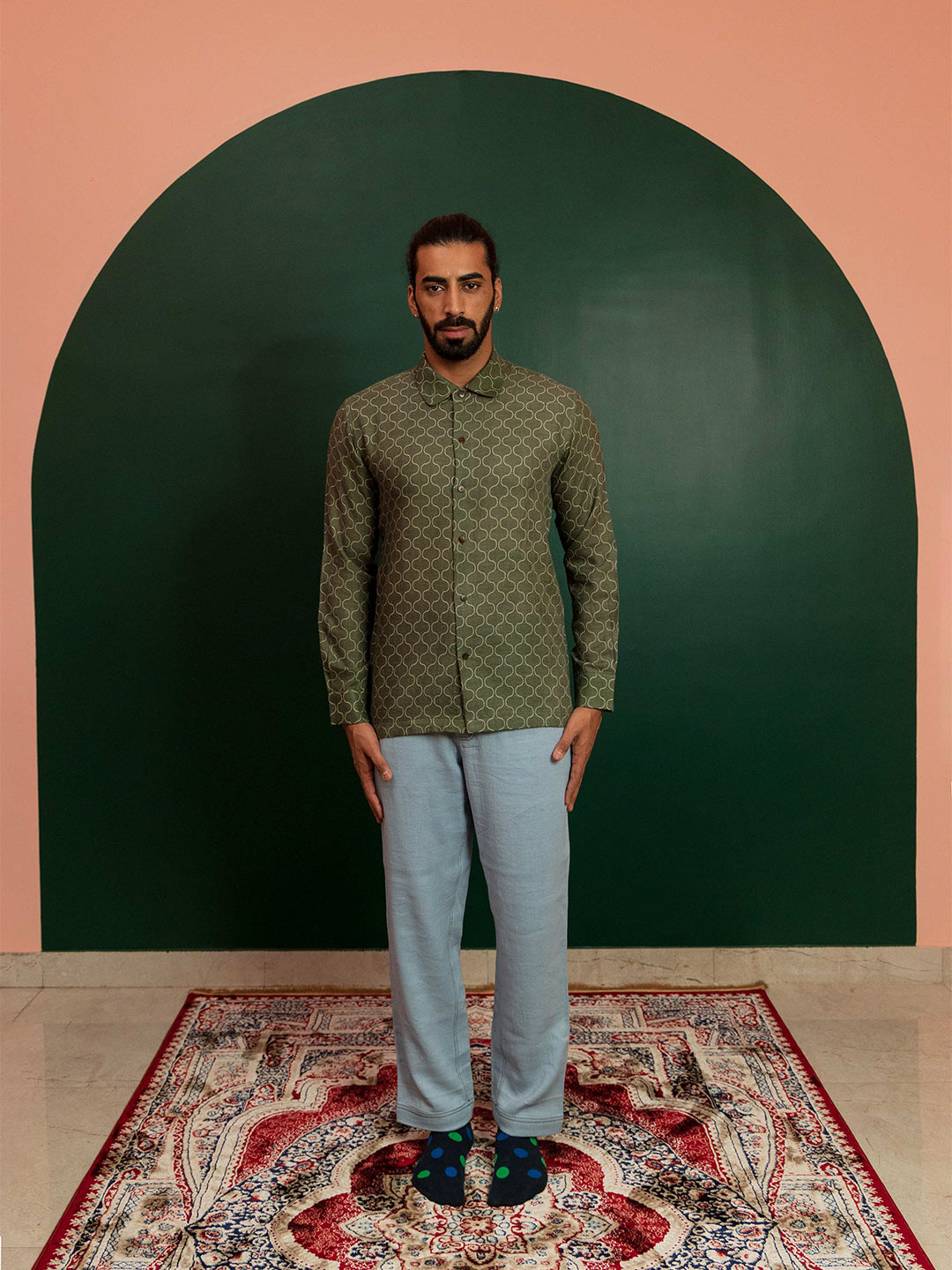 ARTLESS Geometric Printed Relaxed Toosha Wool Casual Shirt