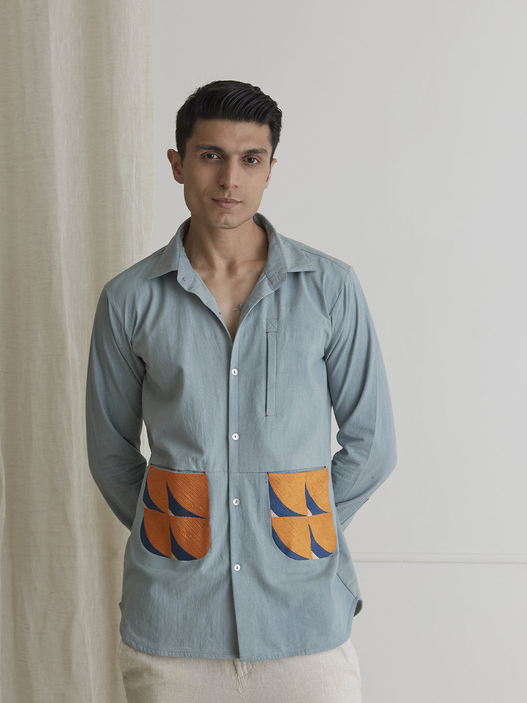 ARTLESS Embroidered Relaxed Hemp Cotton Shirt