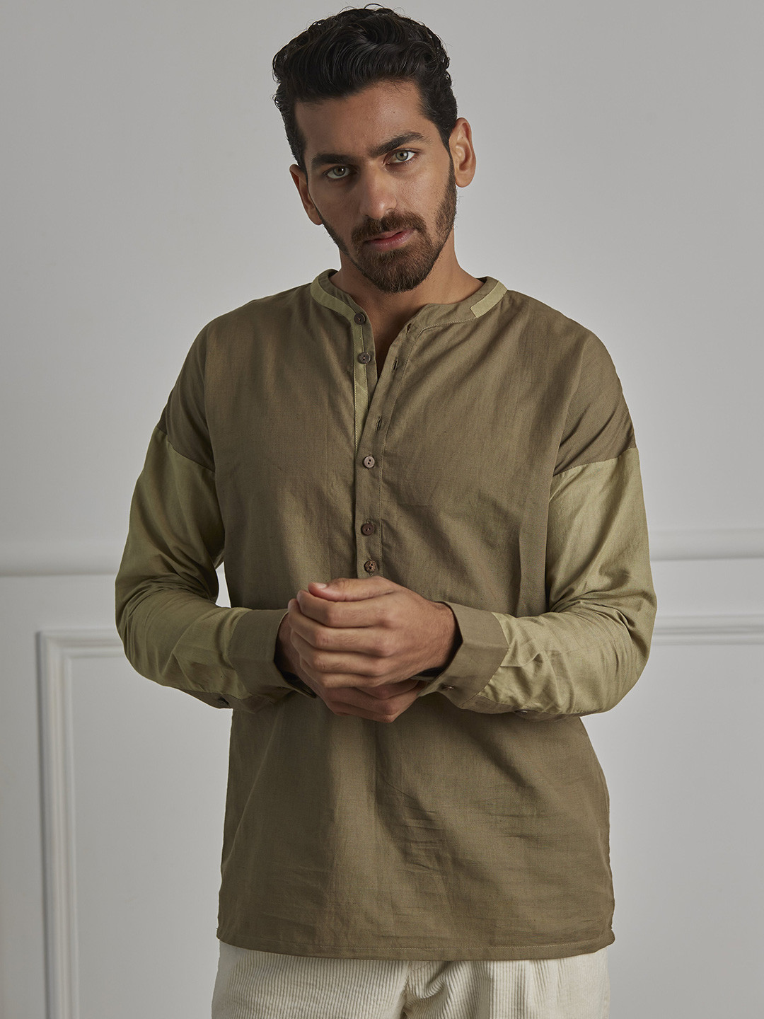 ARTLESS Relaxed Mandarin Collar Long Slevees Casual Shirt