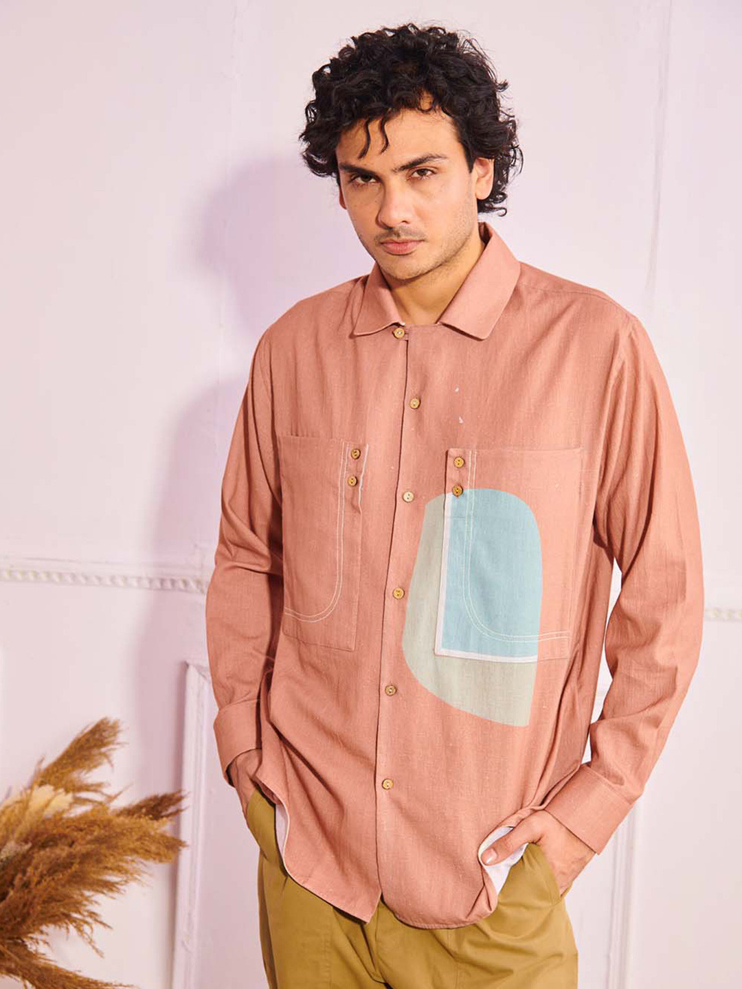 ARTLESS Abstract Printed Relaxed Hemp Cotton Casual Shirt