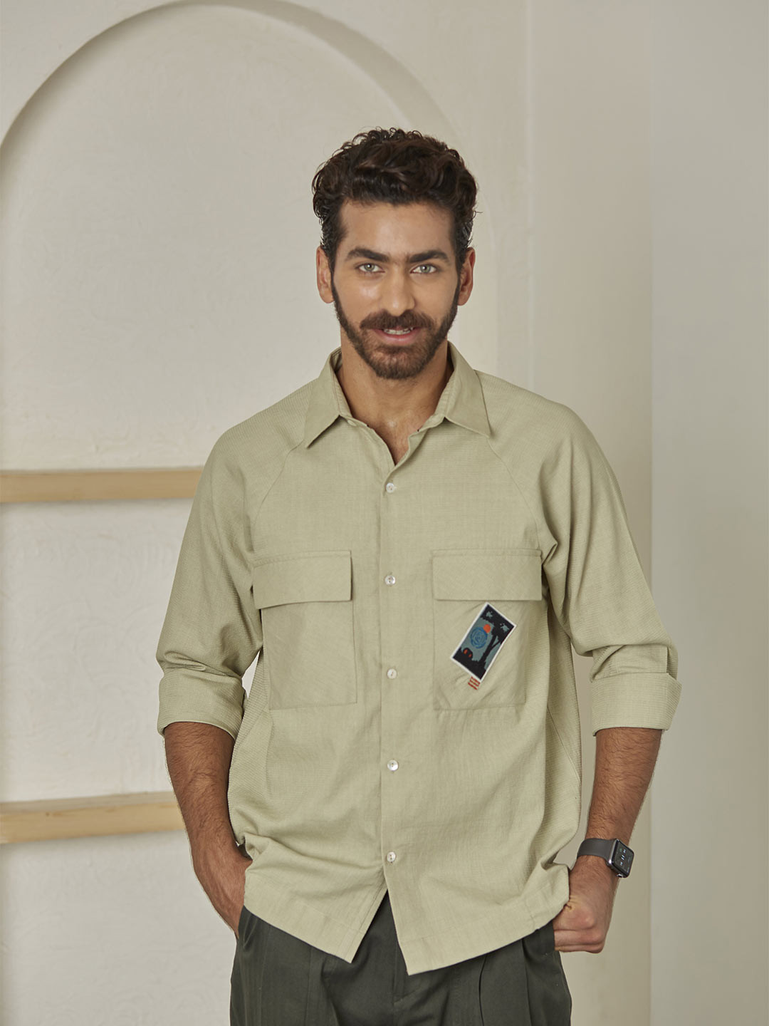ARTLESS Relaxed Raglan Sleeves Opaque Casual Shirt