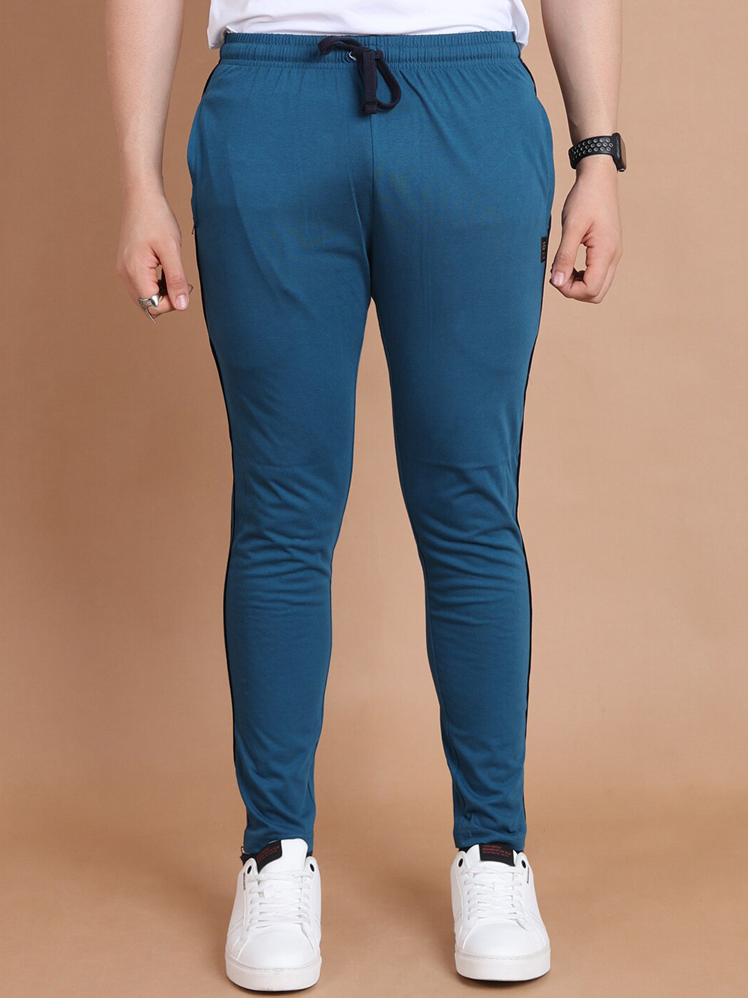 berry blues Men Side Striped Details Combed Pure Cotton Track Pants
