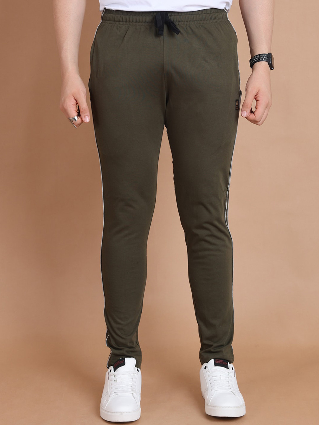 berry blues Men Comfort Side Striped Details Combed Pure Cotton Track Pants