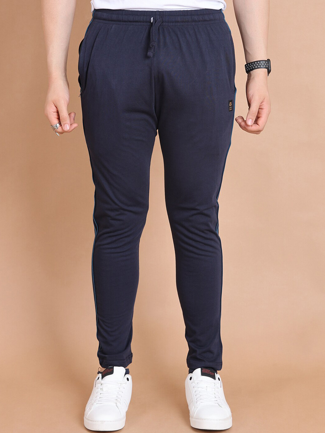 berry blues Men Side Striped Details Pure Cotton Track Pants