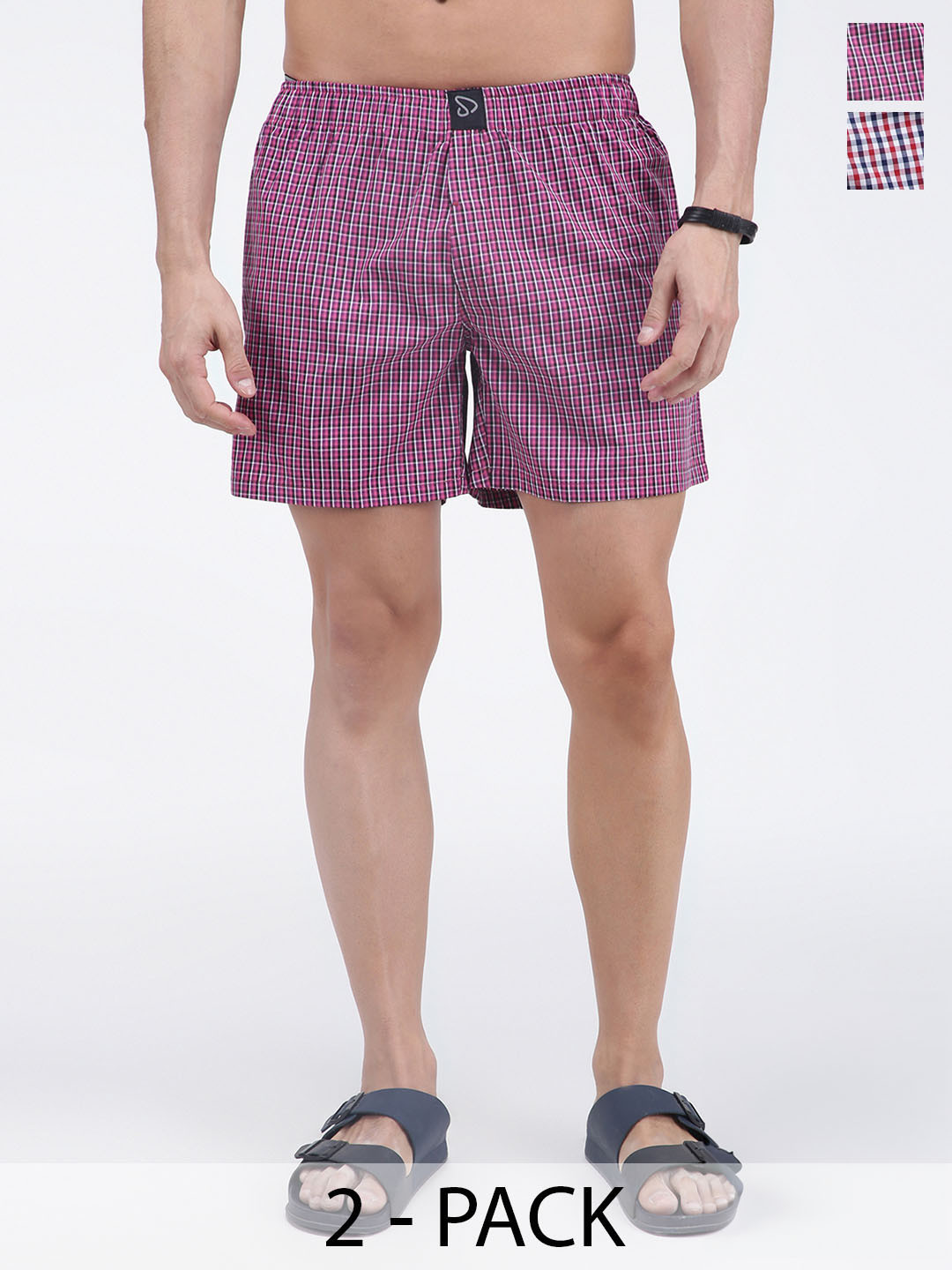 SPORTO Men Pack Of 2 Checked Mid-Rise Cotton Boxers SP-BOX-509-ECPBLCK-RNYCK-XL-2P