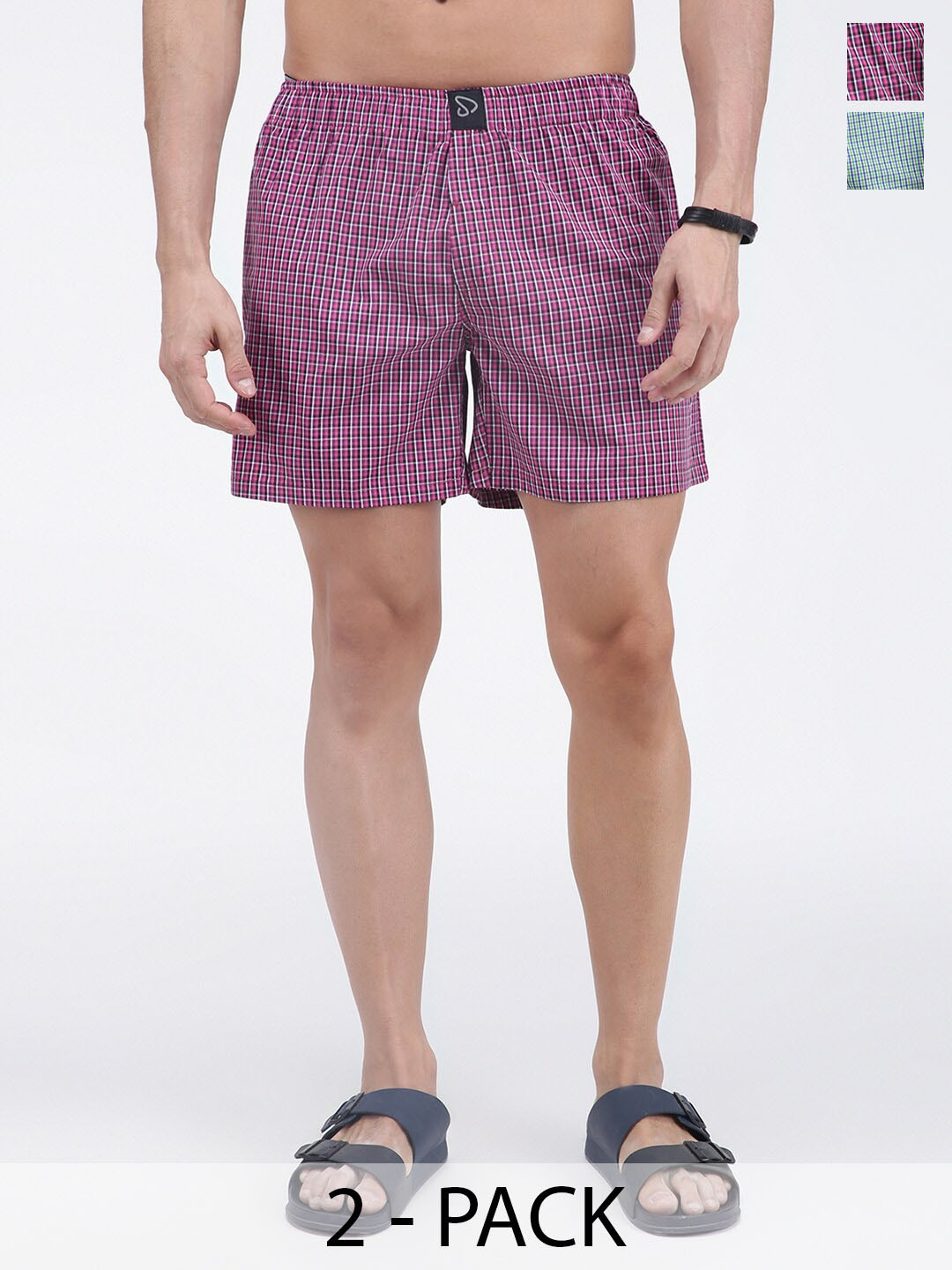 SPORTO Men Pack Of 2 Checked Mid-Rise Cotton Boxers SP-BOX-509-ECPBCK-LGBCK-XL-2P