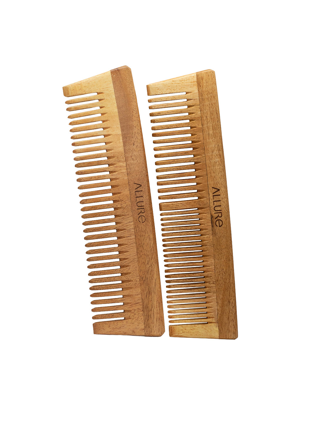 ALLURE Set of 2 Neem Wooden Combs - Beige