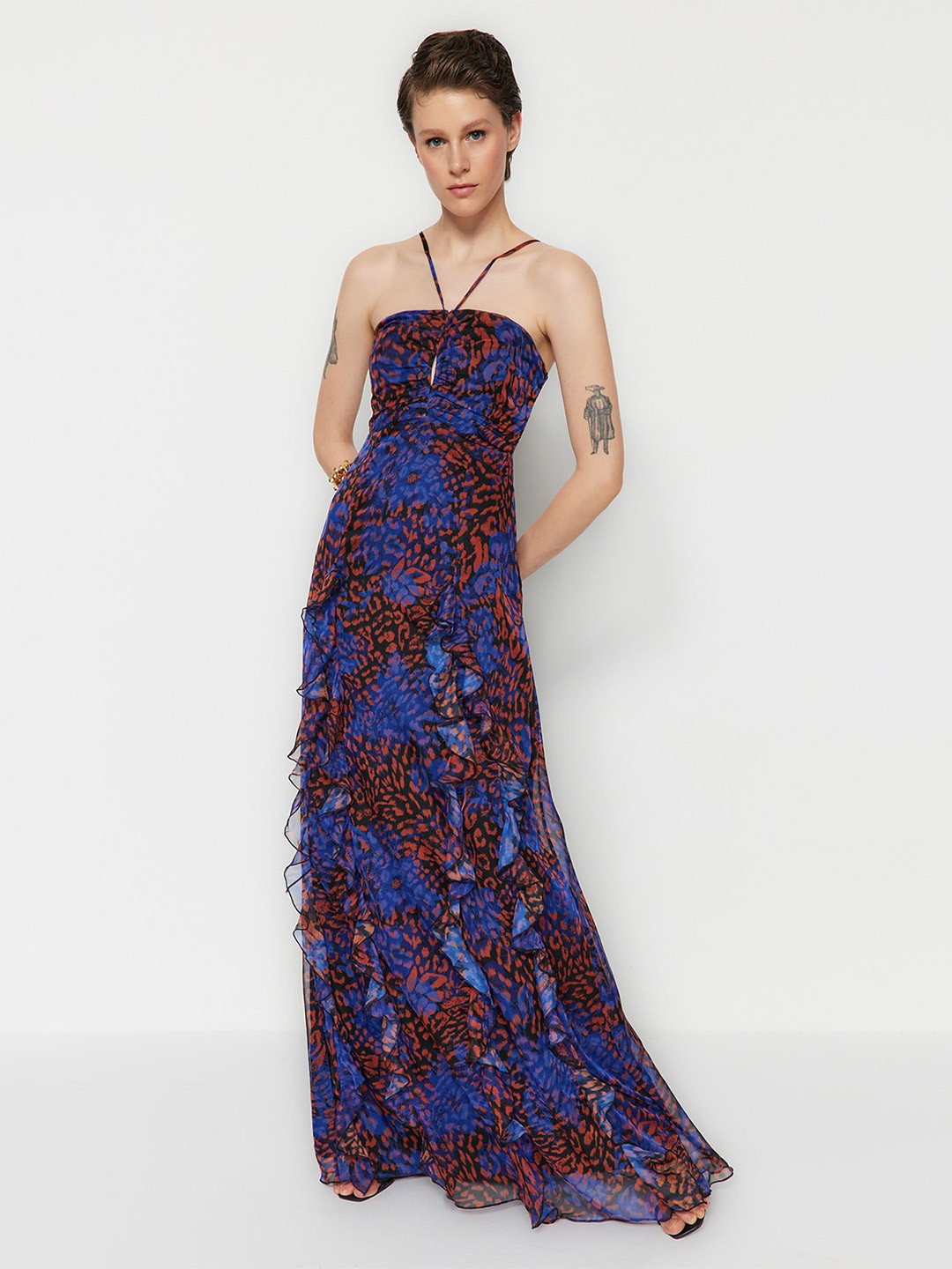 Trendyol Floral Print Ruffles Maxi Dress