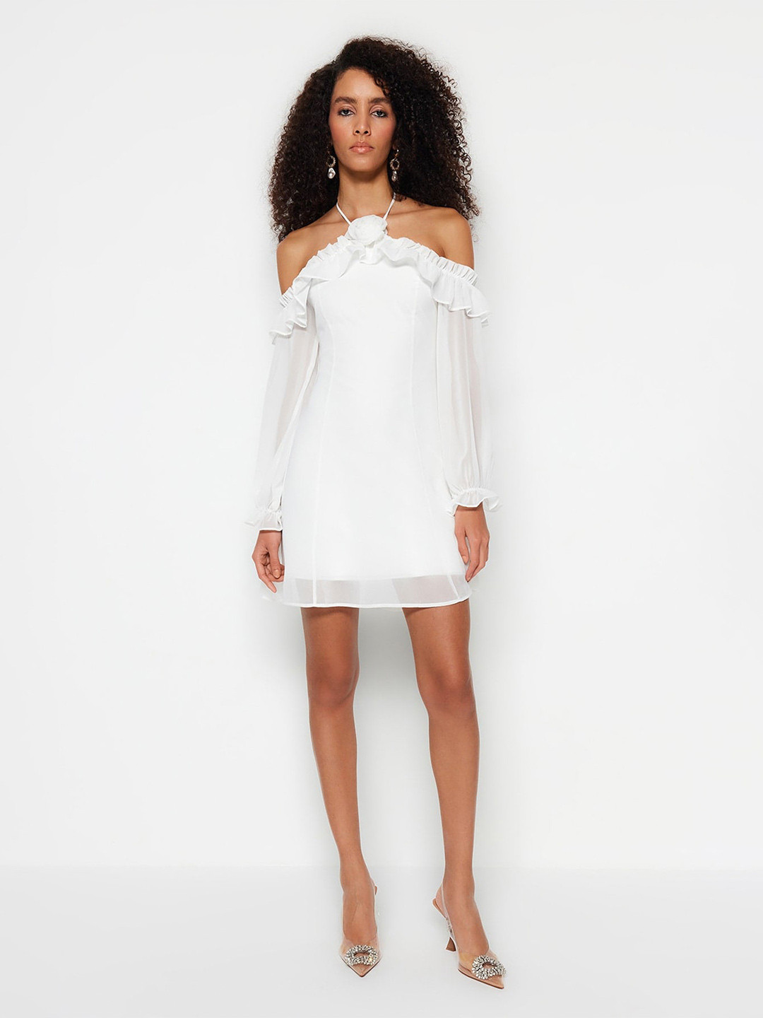 Trendyol Halter Neck Cold-Shoulder Ruffles A-Line Dress