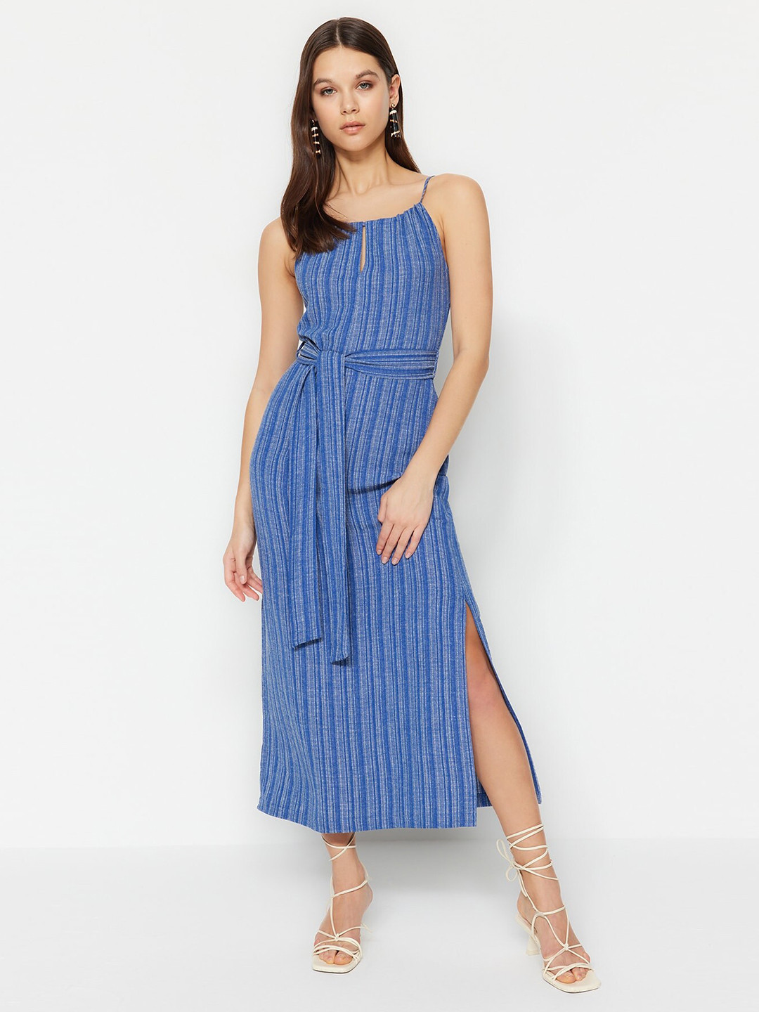 Trendyol Striped Side Slit Midi Dress