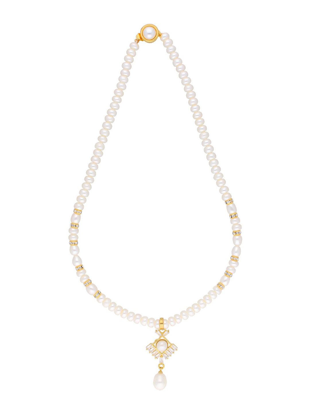 Sri Jagdamba Pearls Dealer Gold-Plated Stone Studded & Pearl Beaded Jewellery Set