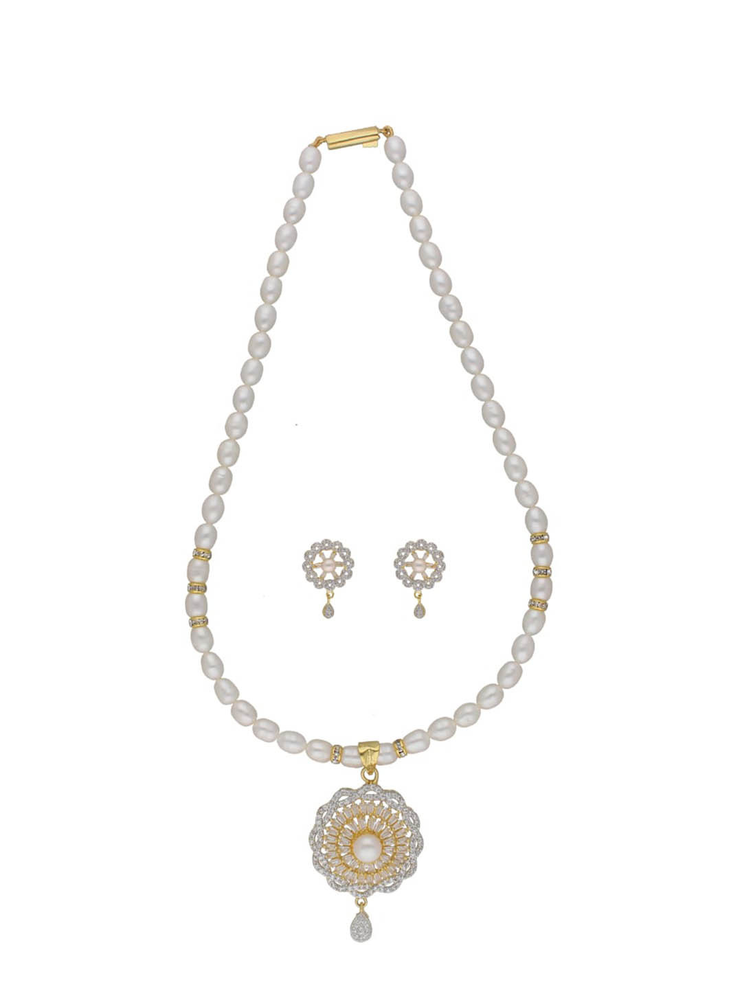 Sri Jagdamba Pearls Dealer Gold-Plated Stone Studded & Beaded Jewellery Set