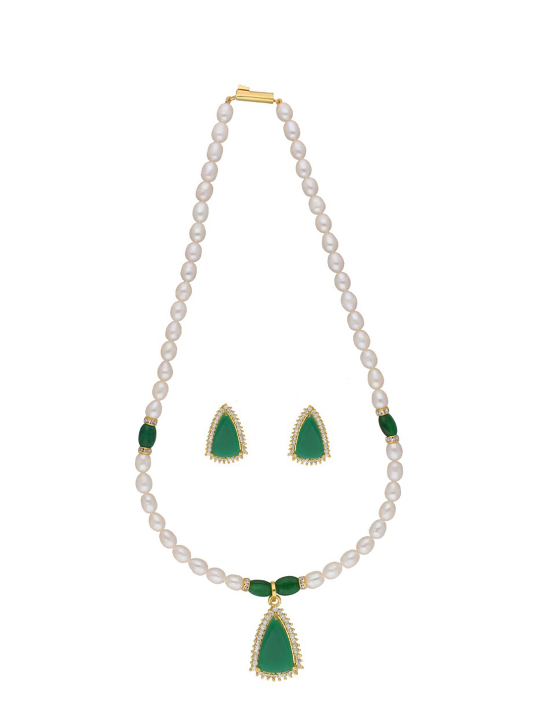 Sri Jagdamba Pearls Dealer Gold-Plated Stone Studded & Beaded Jewellery Set