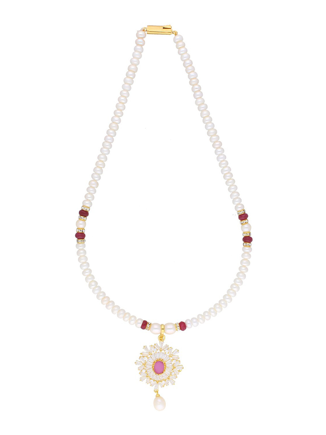 Sri Jagdamba Pearls Dealer Abdhija Gold-Plated Stone Studded & Beaded Necklace & Earrings