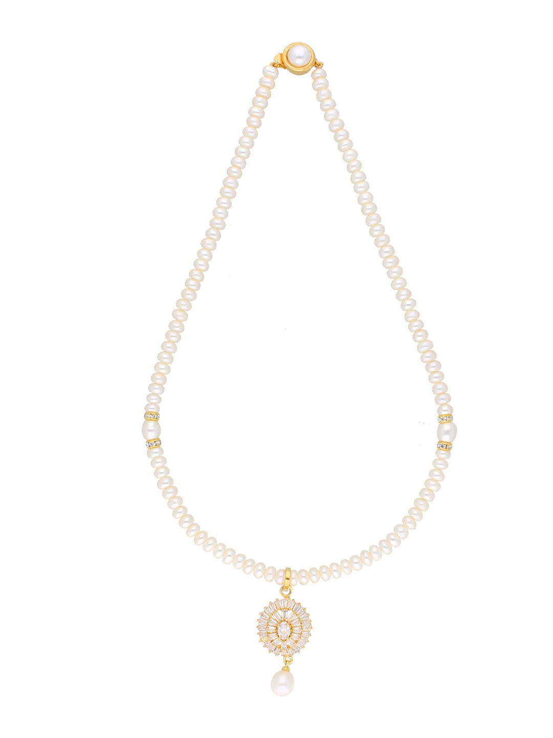 Sri Jagdamba Pearls Dealer Gold-Plated Eeshika Stone Studded & Pearls Beaded Jewellery Set