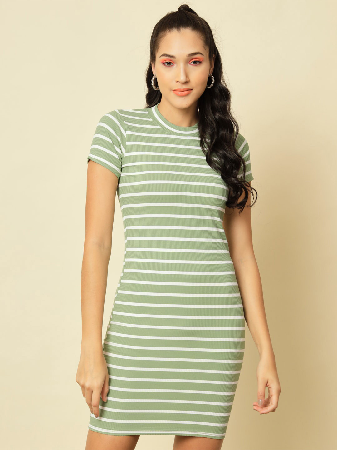 BAESD Striped High Neck Bodycon Dress