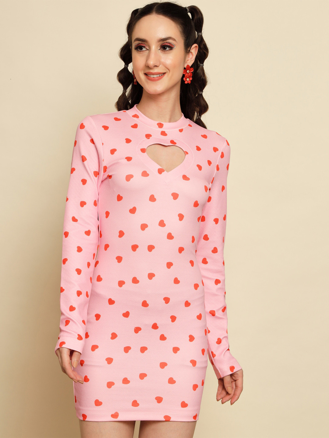 BAESD Hearts Printed Cut-Out Detailed T-shirt Dress
