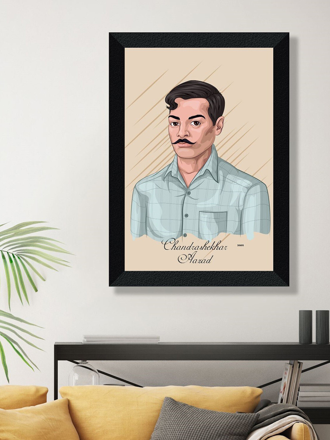 SAF Beige Freedom Fighter Chandra Shekhar Azad Painting Wall Art