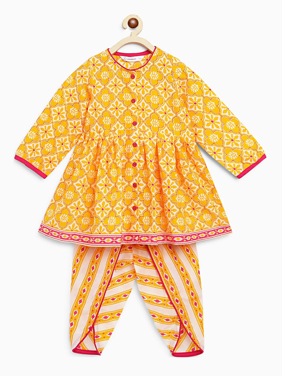 Campana Printed Girls Pure Cotton A-Line Kurta & Dhoti Pants