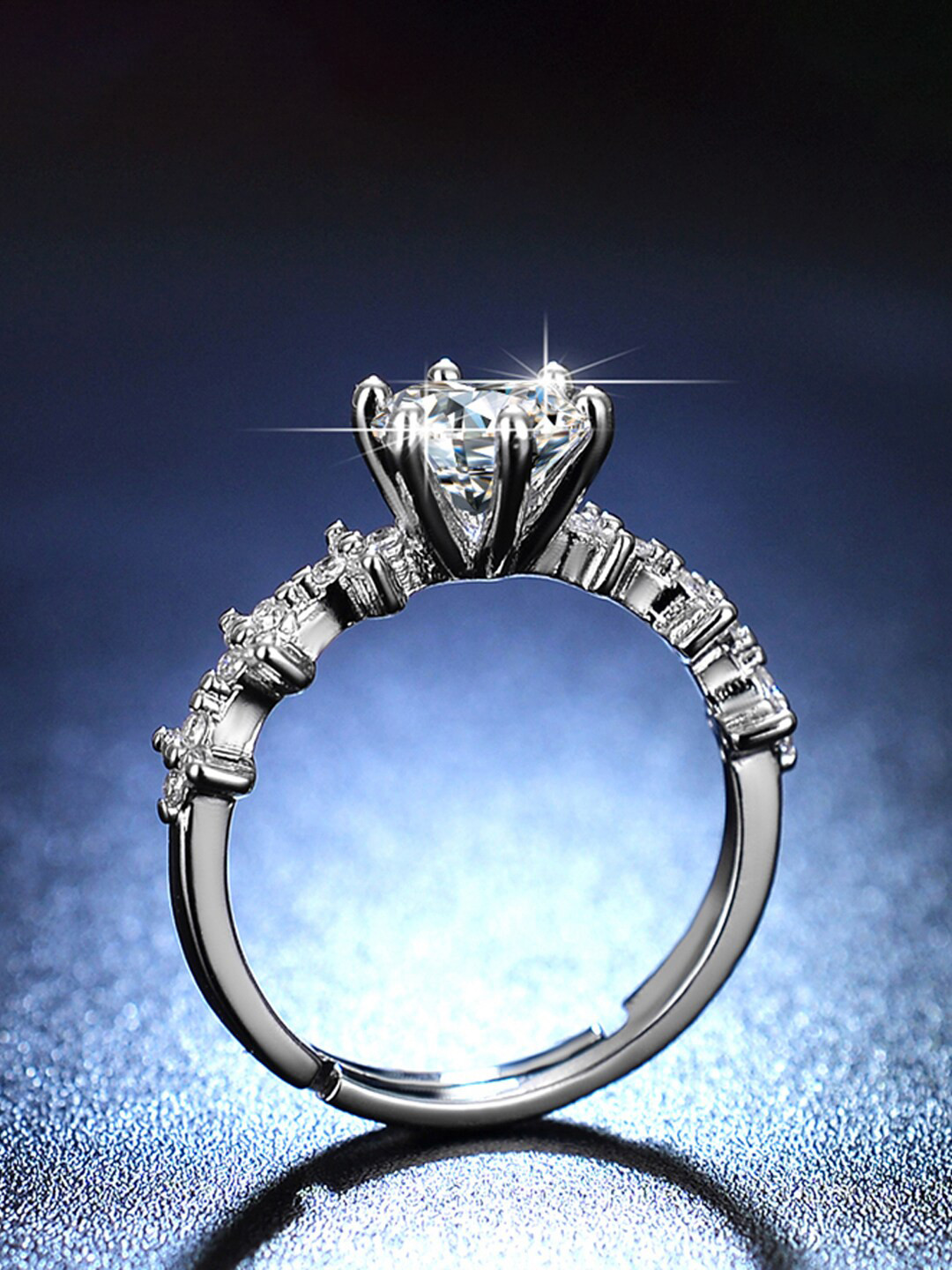 Designs & You Silver-Plated AD Studded Adjustable Finger Ring