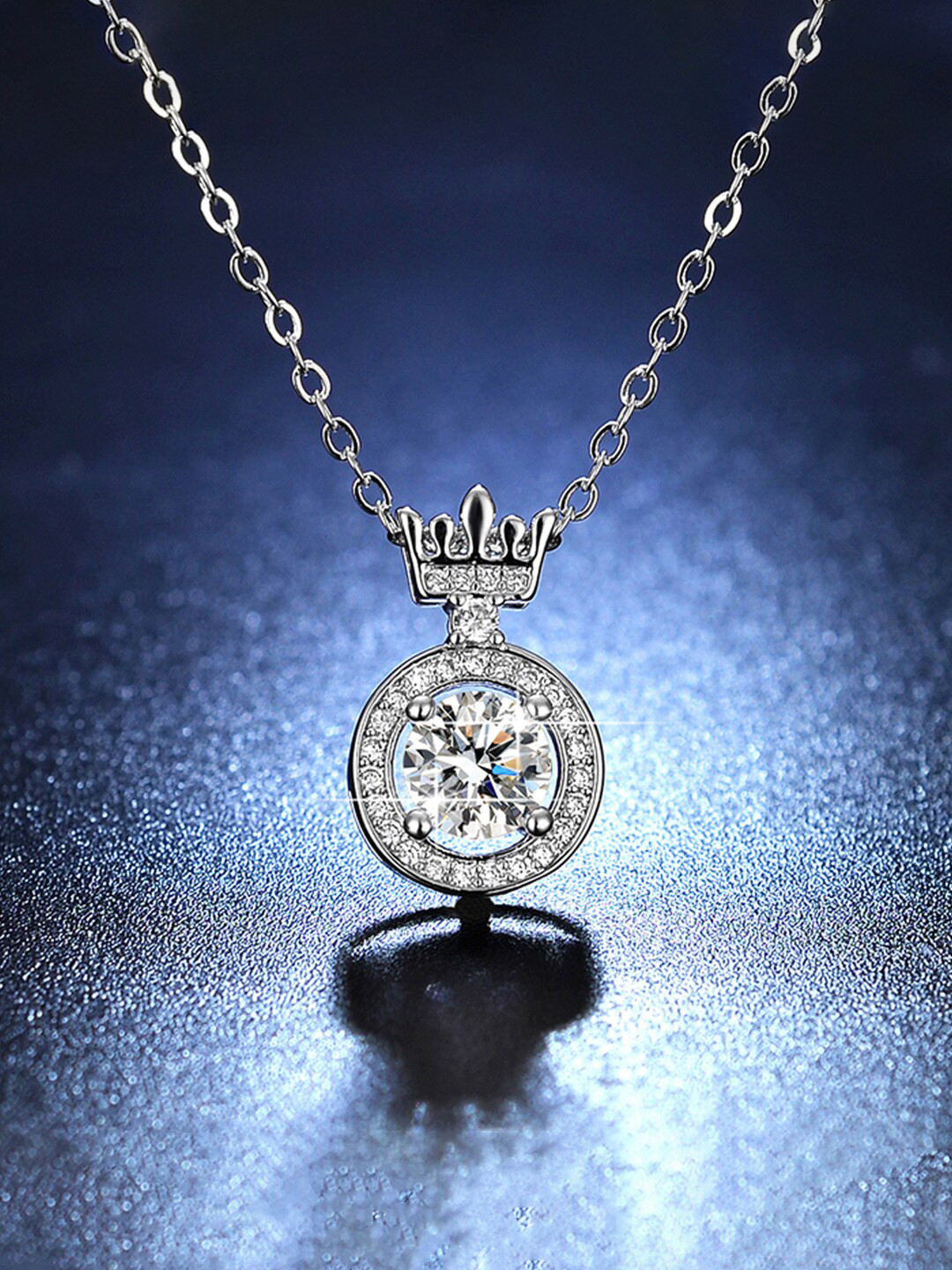 Designs & You Silver Plated Cubic Zirconia Studded Solitaire Pendant