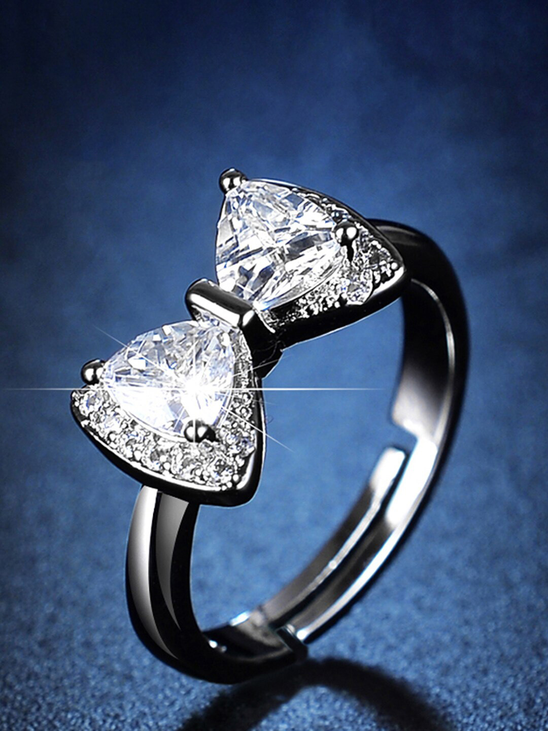 Designs & You Silver Plated Crystal Studded Bow Tie Shaped Finger Ring