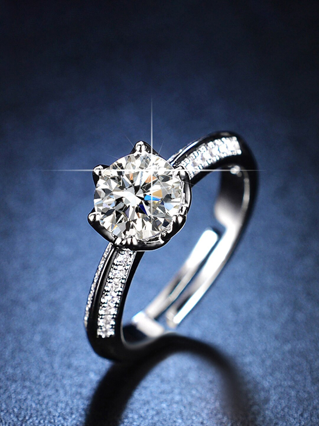 Designs & You Silver-Plated American Diamond Studded Finger Ring