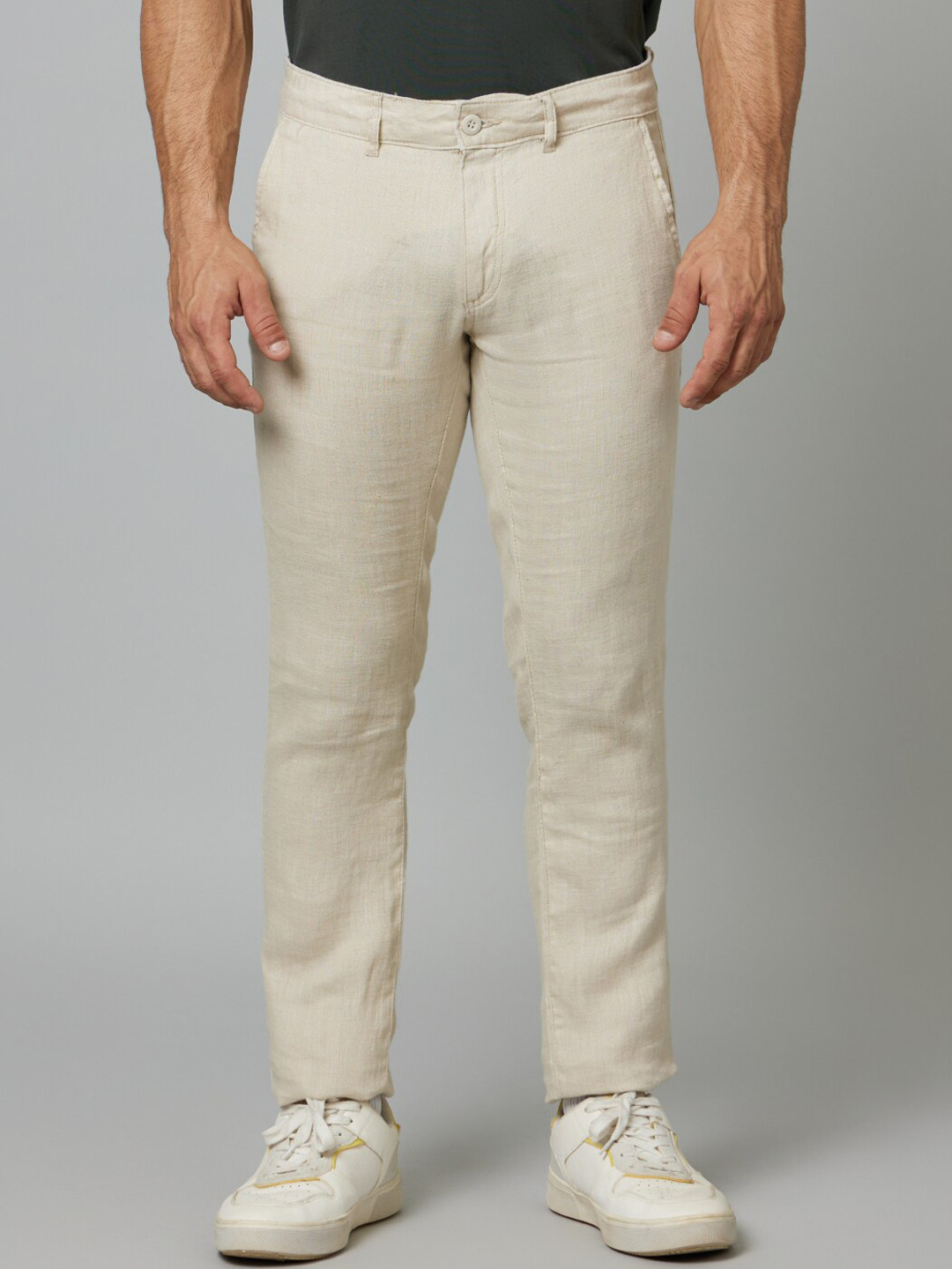 Celio Men Mid Rise Plain Linen Slim Fit Trousers