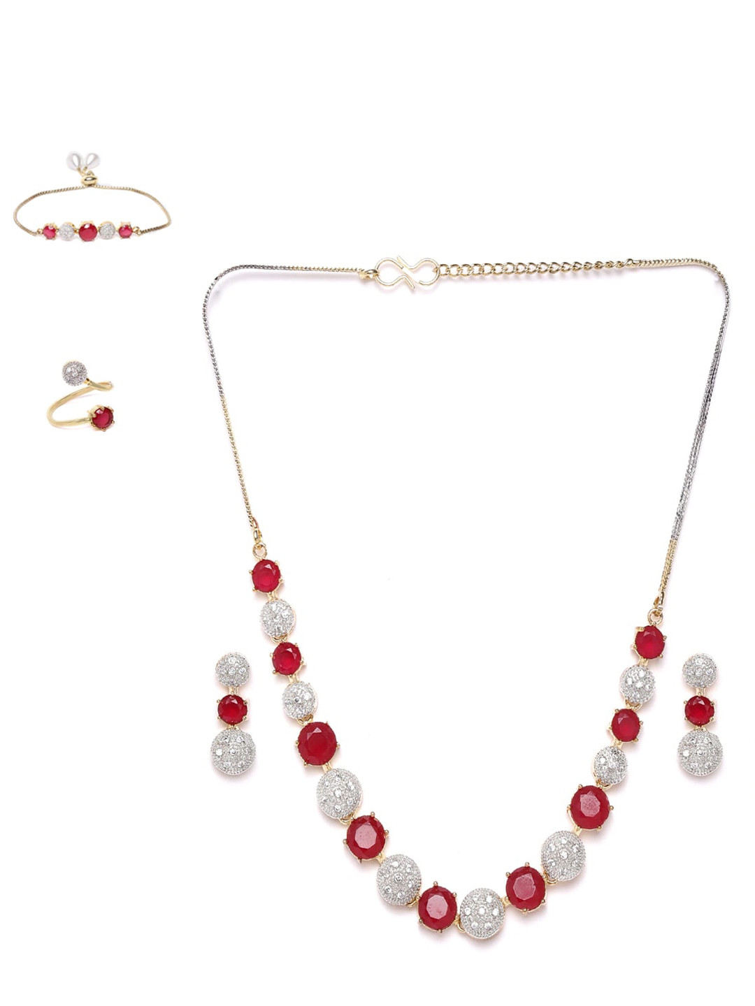 Anouk Gold-Plated Red Stone-Studded Necklace & Earring With Ring & Bracelete