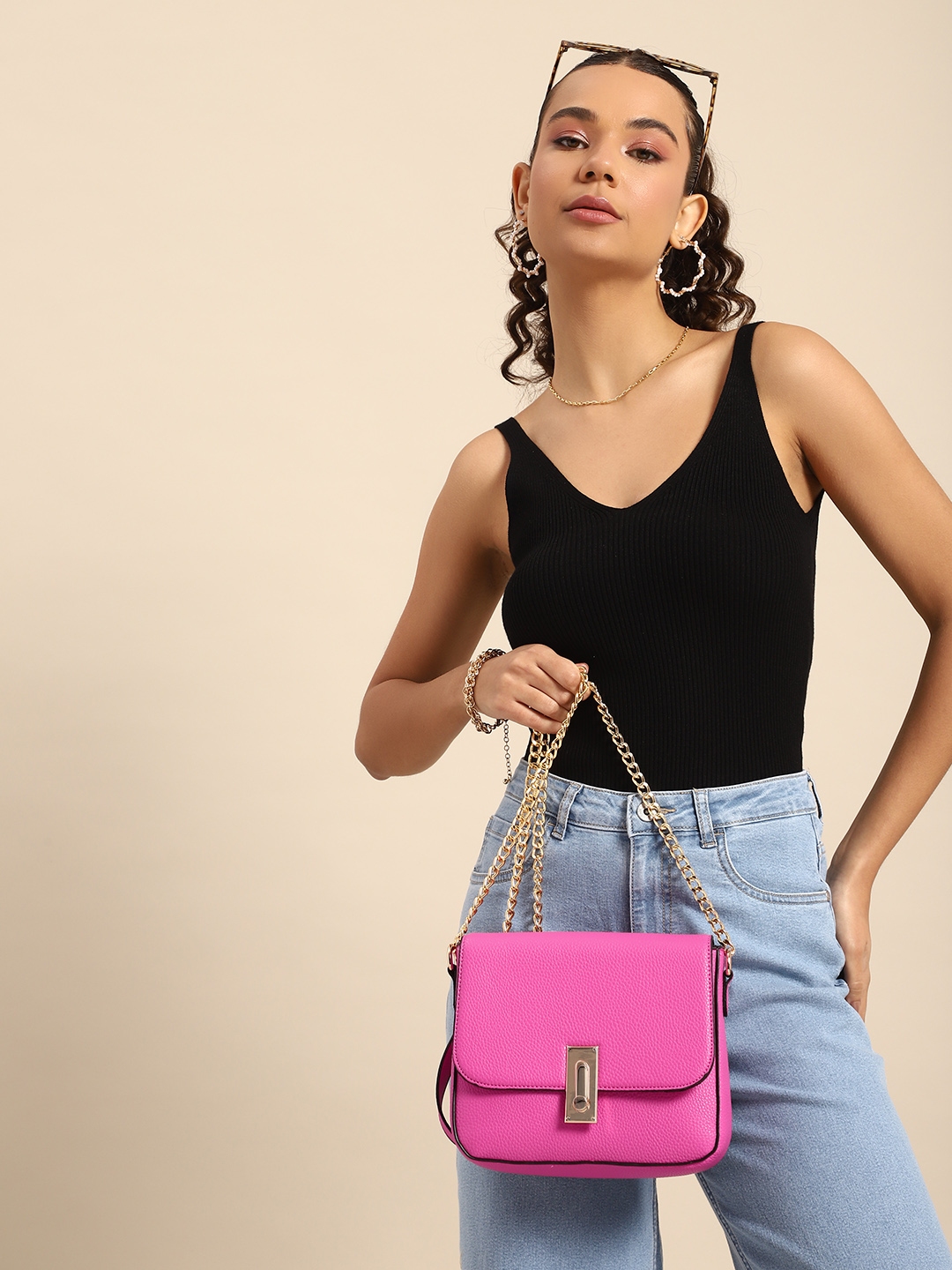 Dressberry pink solid shoulder bag best sale