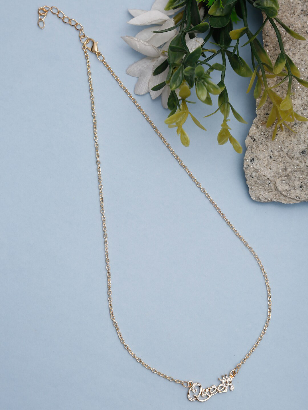 DressBerry Gold-Plated Stone Studded Queen Minimal Necklace
