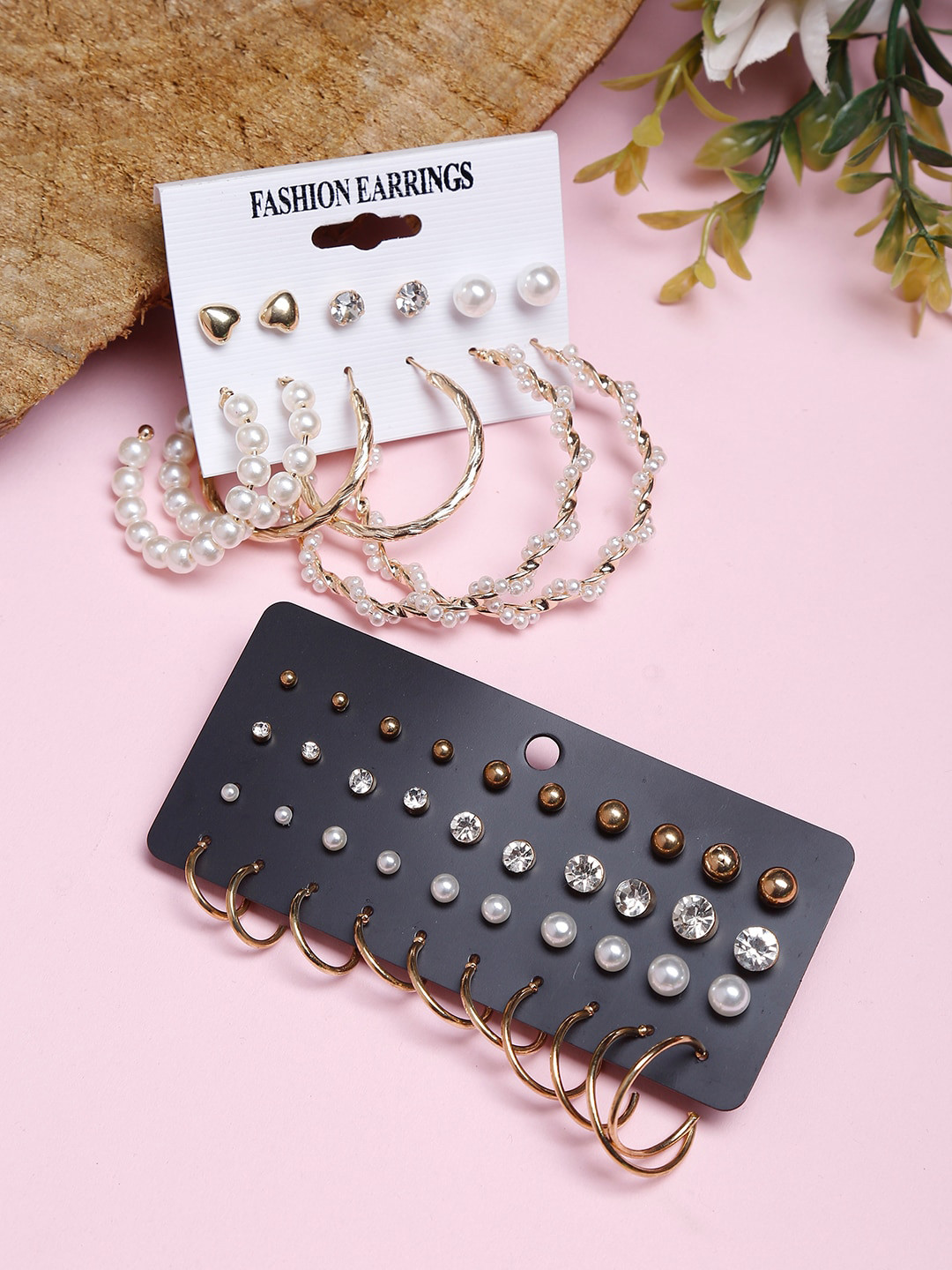DressBerry Set Of 26 Gold-Plated Contemporary Studs Earrings