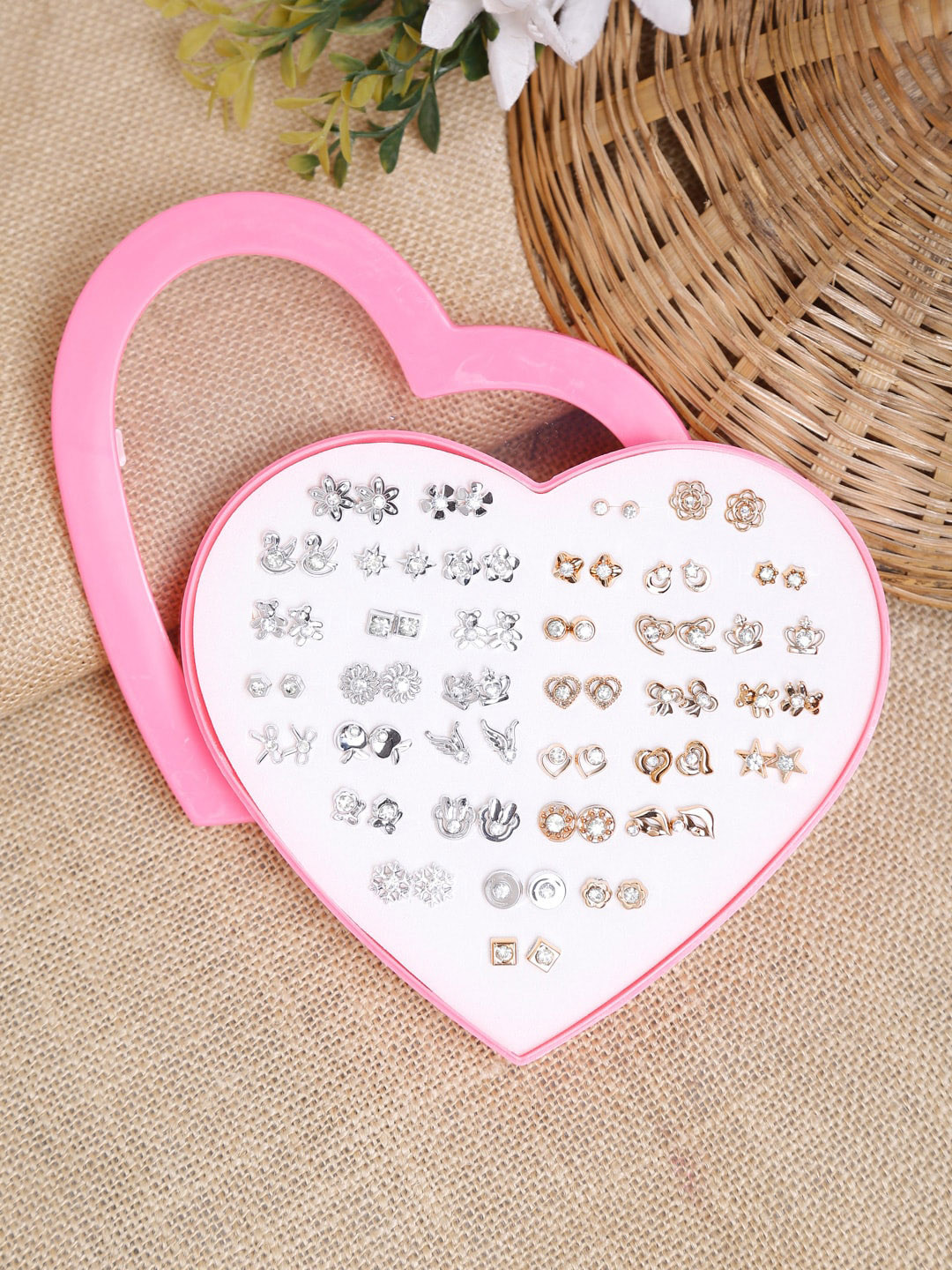 DressBerry Set of 30 Silver-Plated Contemporary Studs Earrings