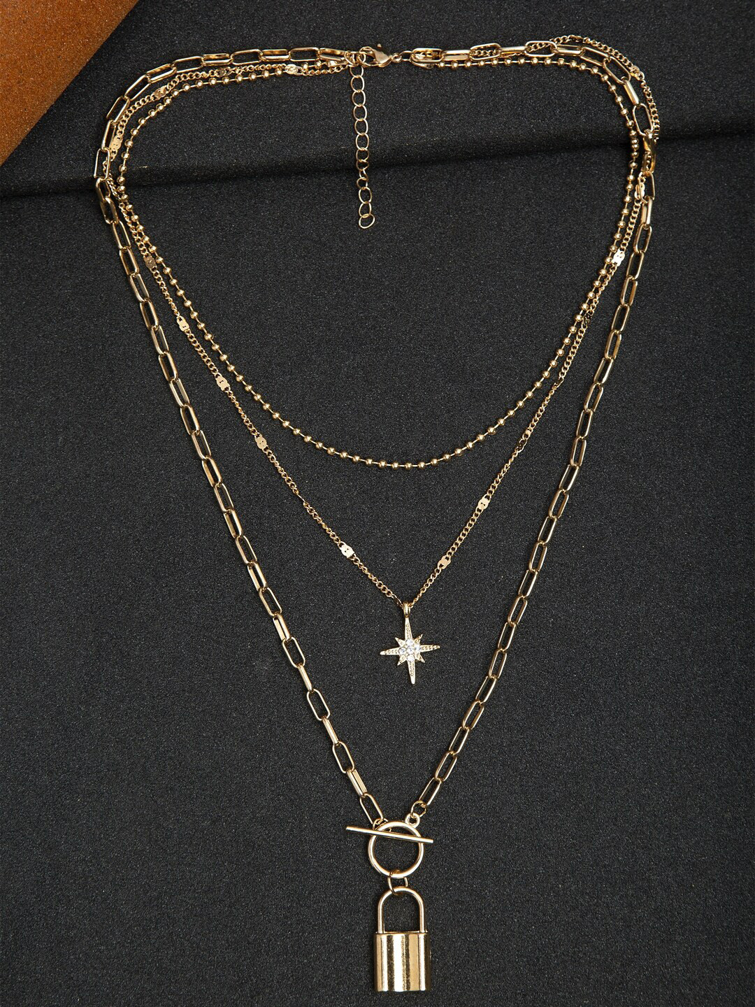 DressBerry White Gold-Plated Stone Studded Minimal Layered Necklace