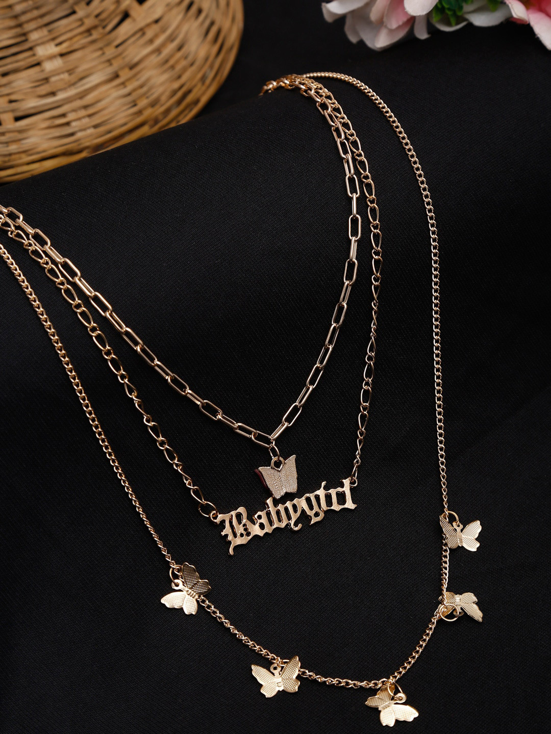 DressBerry Red Gold-Plated Stone Studded Minimal Layered Necklace