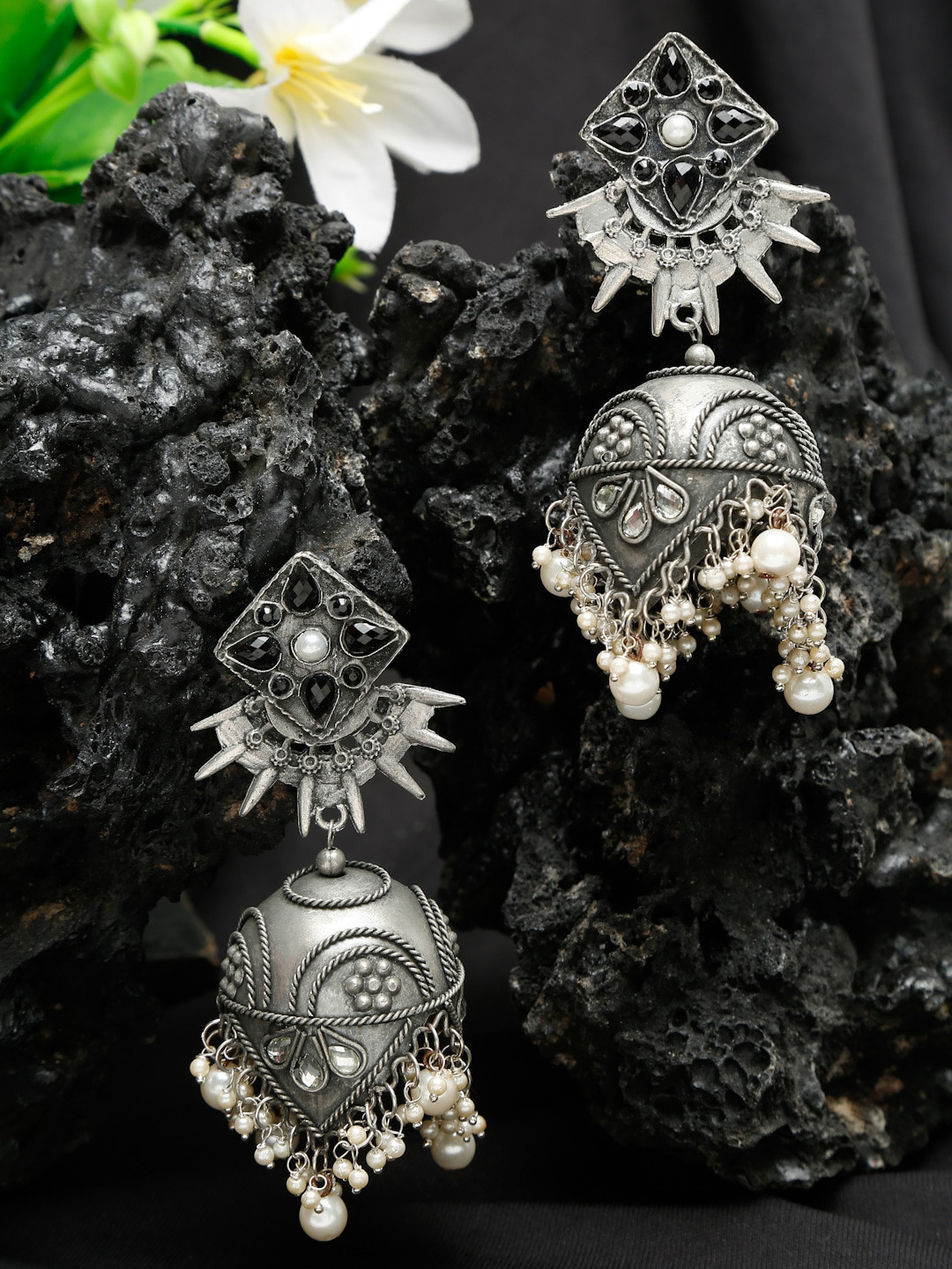 Sangria Stone-Studded & Beaded Jhumka Earrings
