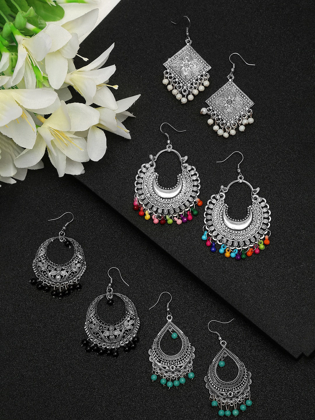 Sangria Set Of 4 Silver-Plated Beaded Drop Earrings