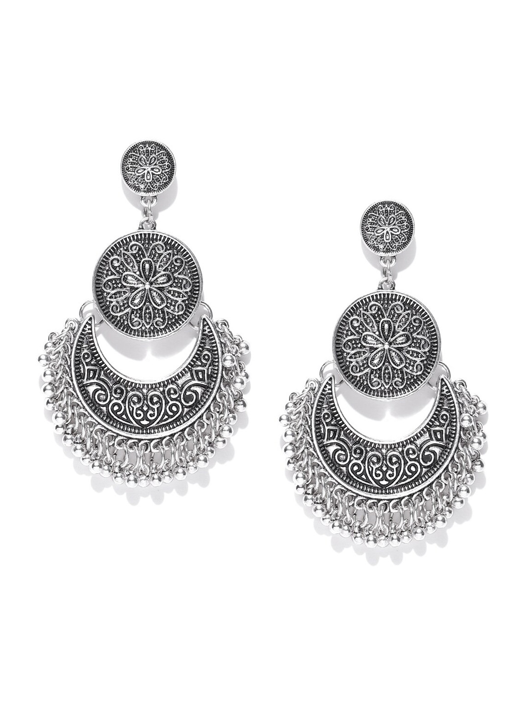 Sangria Silver-Plated Contemporary Chandbalis Earrings
