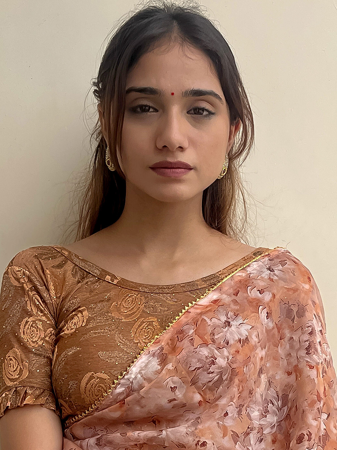 Bindigasm's Advi Floral Self Design Beads And Stones Jacquard & Lycra Saree Blouse