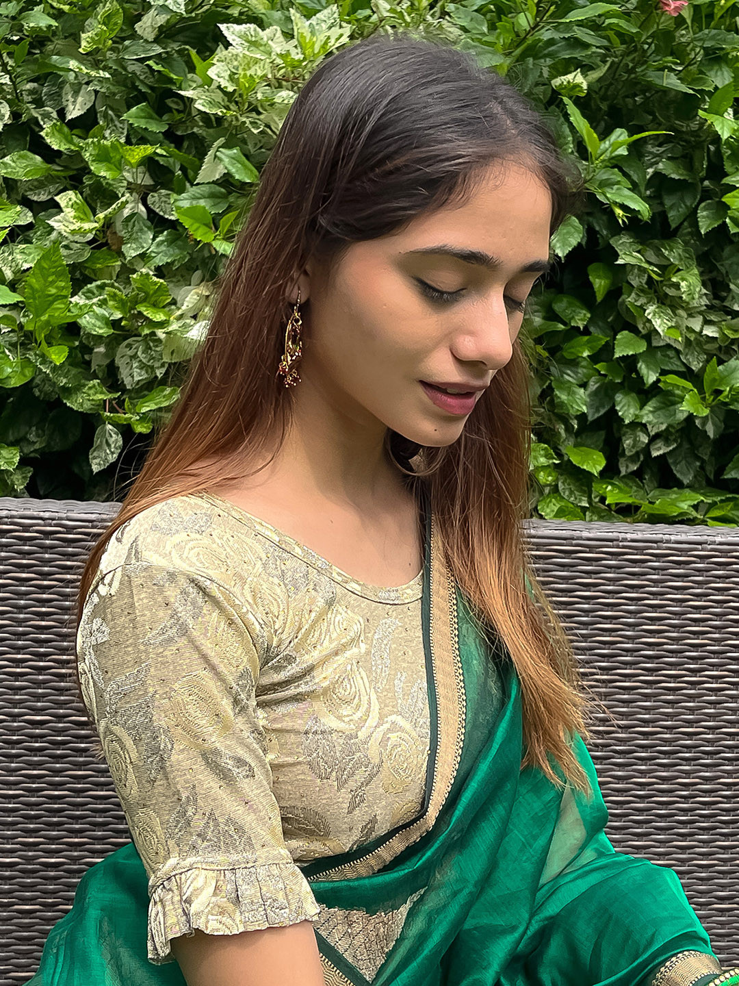 Bindigasm's Advi Floral Self Design Beads And Stones Jacquard & Lycra Saree Blouse