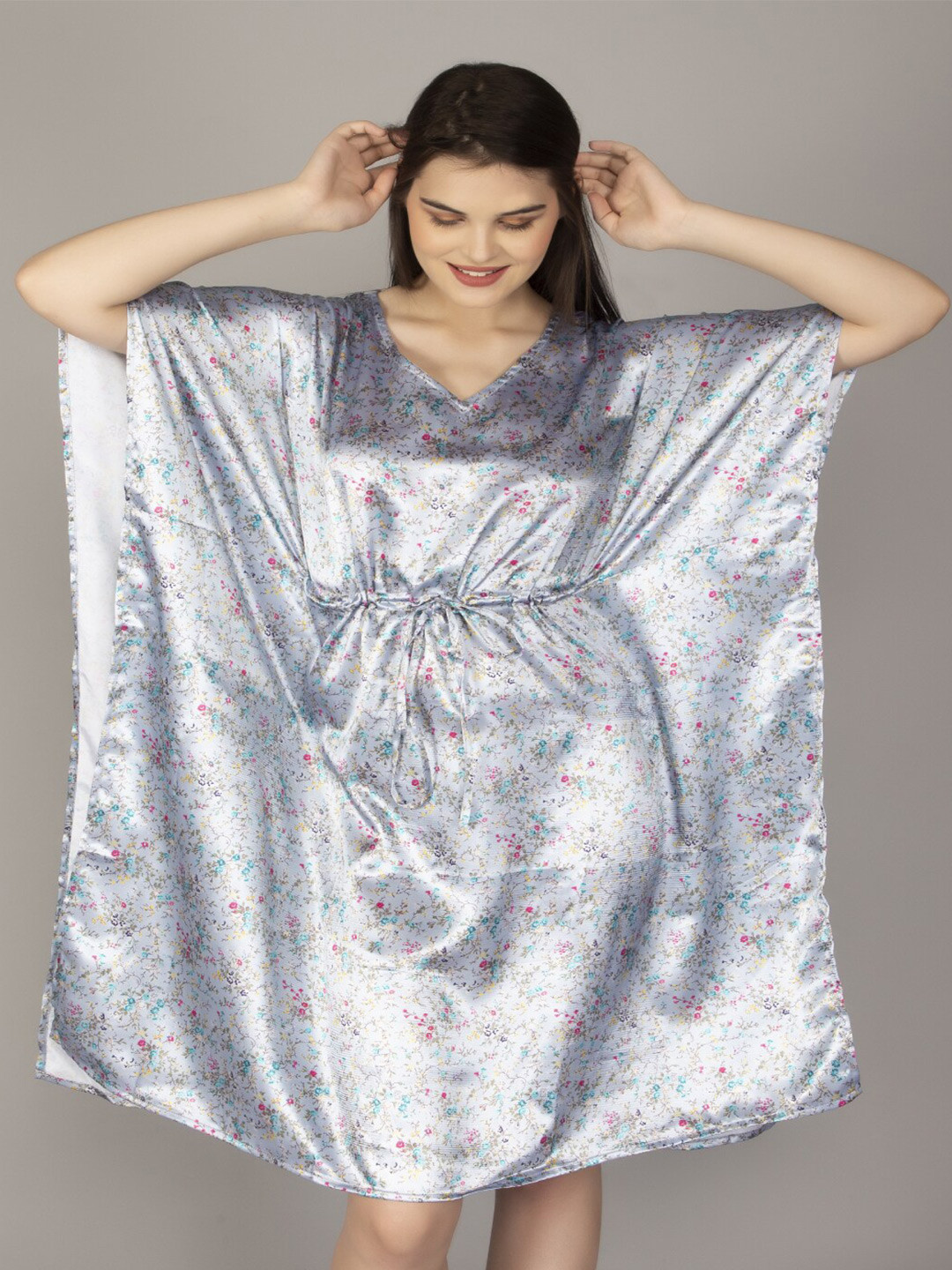 Herryqeal Floral Printed Kimono Sleeves Kaftan Dress