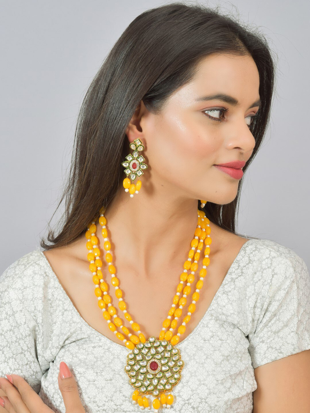 ROHINIKA Gold-Plated Kundan-Studded & AD Beaded Layered Jewellery Set
