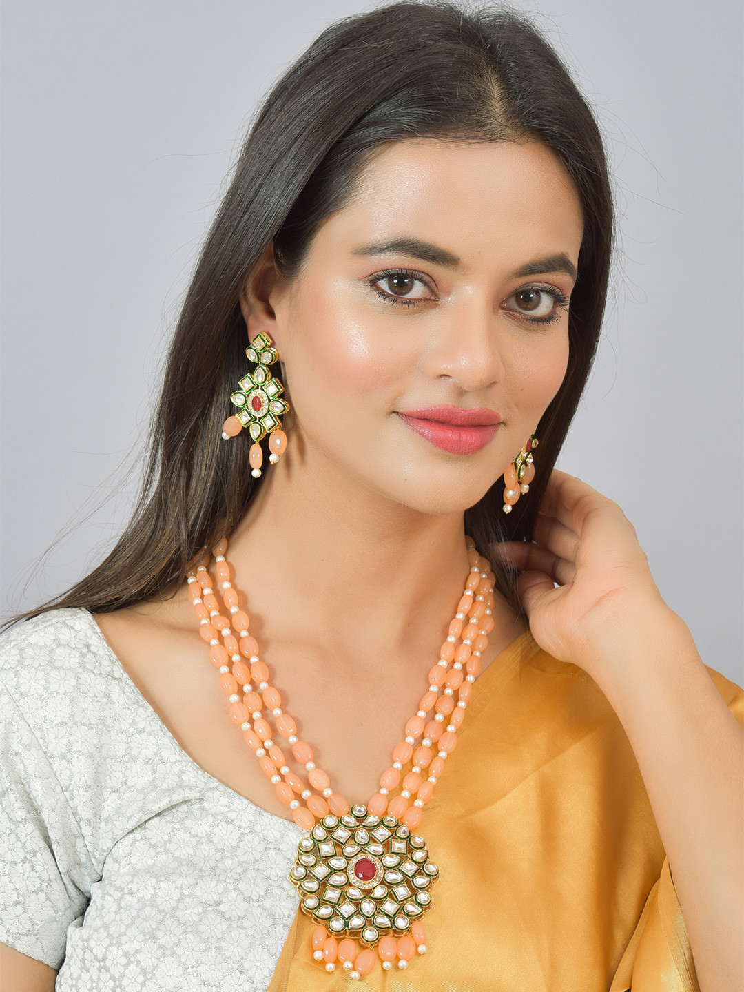 ROHINIKA Gold-Plated Kundan-Studded & AD Beaded Layered Jewellery Set