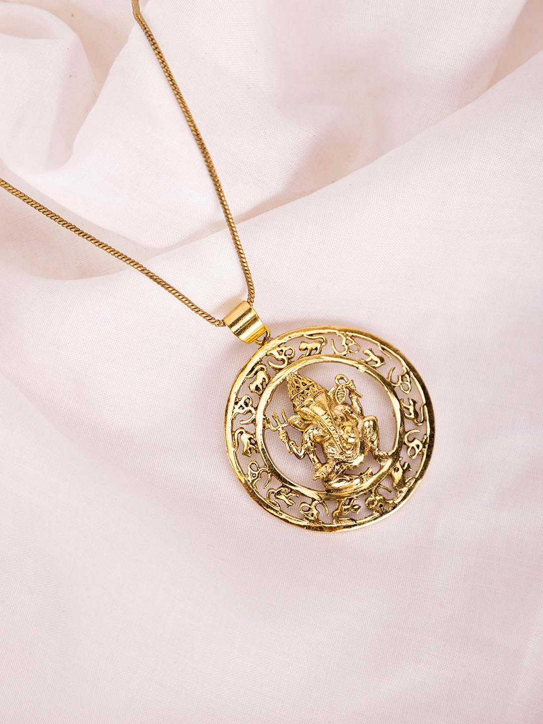 Studio One Love Women Brass-Plated Lord Ganesha Circular Pendant with Chain