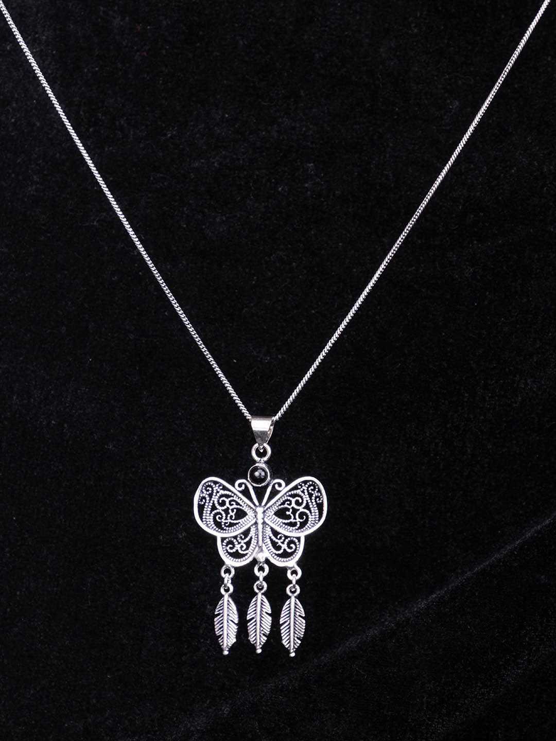 Studio One Love Women Brass-Plated Butterfly Shaped Oxidised Pendant With Chain