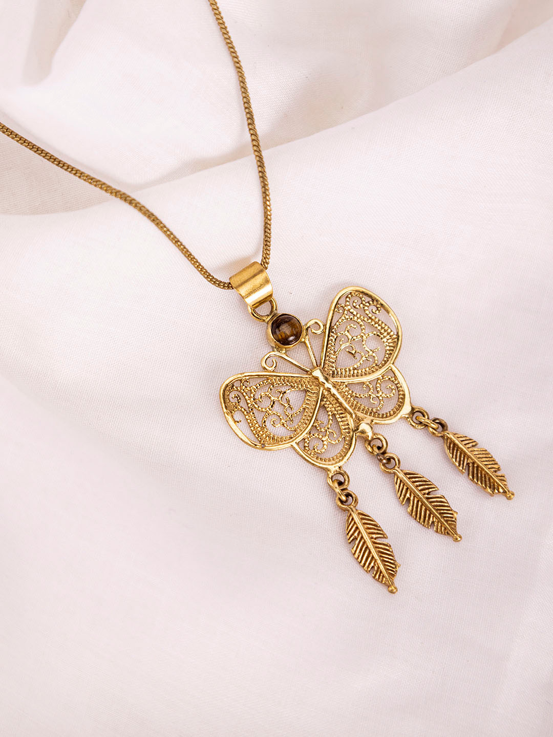 Studio One Love Butterfly with Leaf Tassel Pendant with Chain