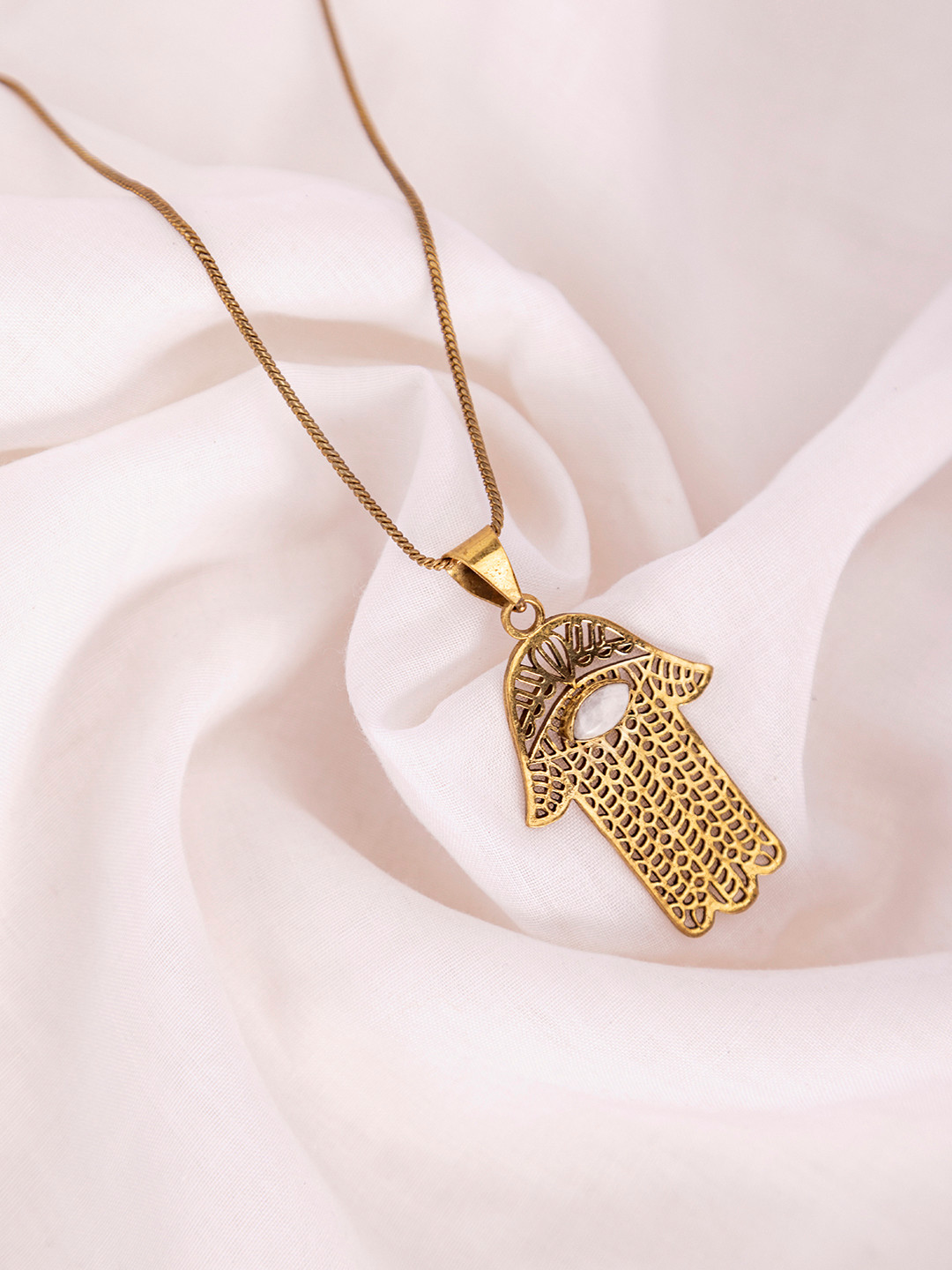 Studio One Love Women Antique Brass-Plated Hamsa Pendant with Chain