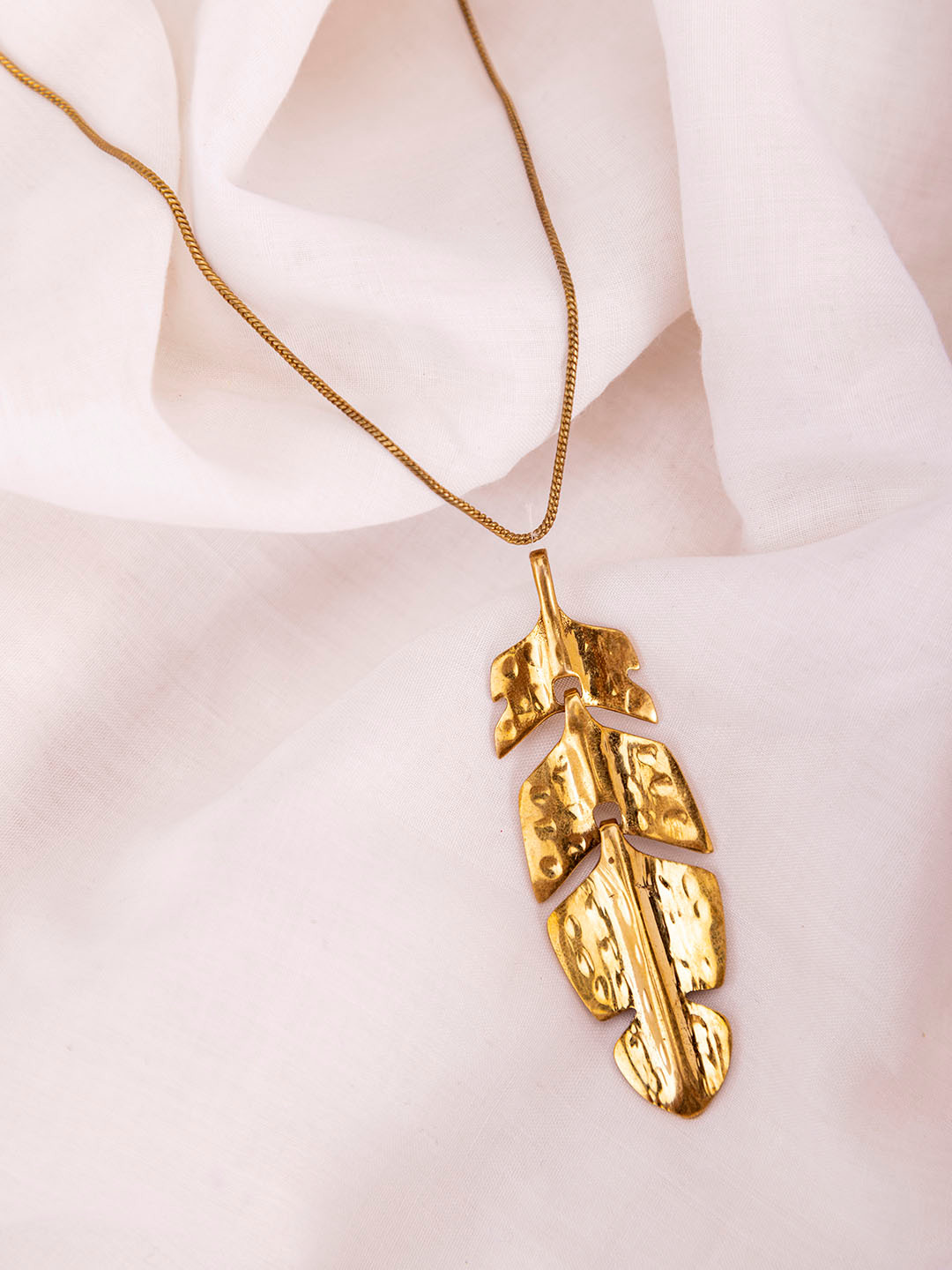 Studio One Love Brass-Plated Leaf Pendant With Chain